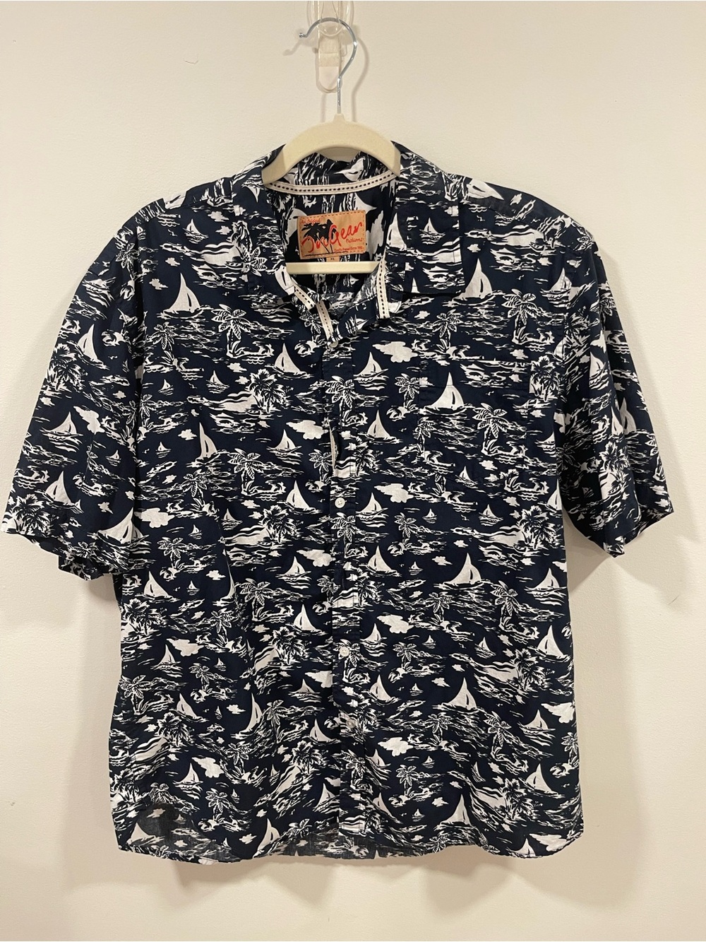 reyn spooner Navy and White Sailboat Print Short-Sleeve Camp Shirt